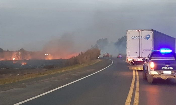 Incendio en cañaverales en la ruta 8