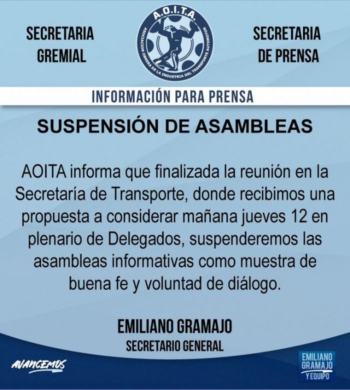 Se levantaron las asambleas y el transporte interurbano será normal