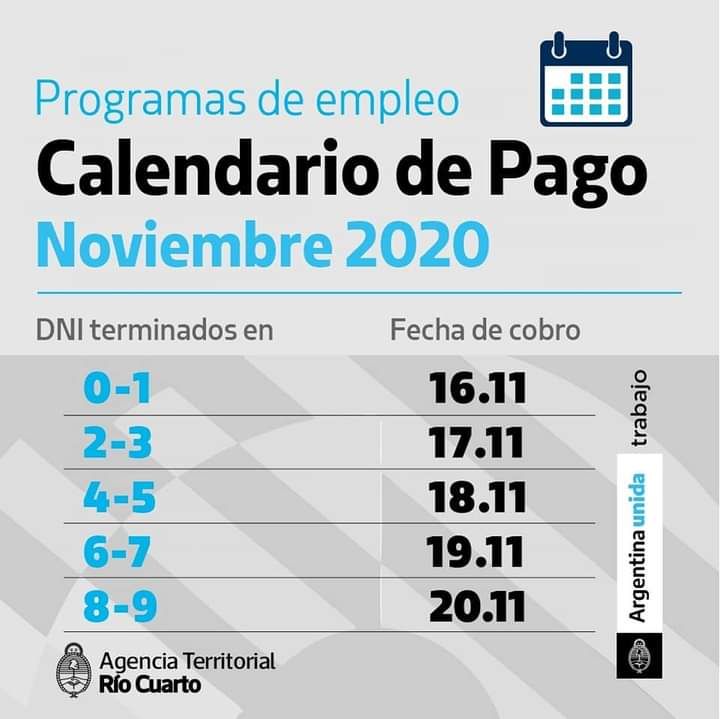 Cronograma de pagos de noviembre de los programas de empleo 