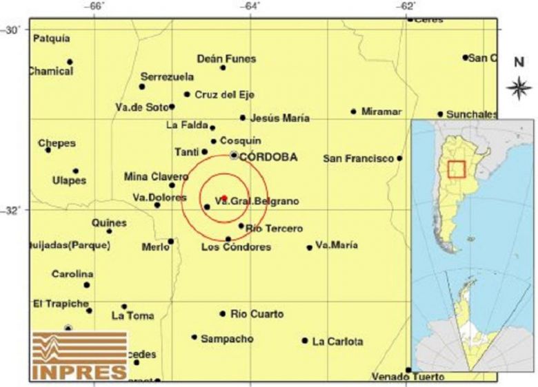 Registran un sismo con una magnitud de 2.8 cerca de Villa General Belgrano