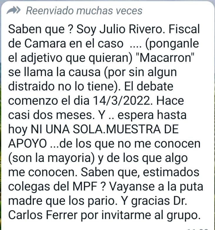 El fiscal Julio Rivero mostró su descontento con sus colegas del Ministerio Público