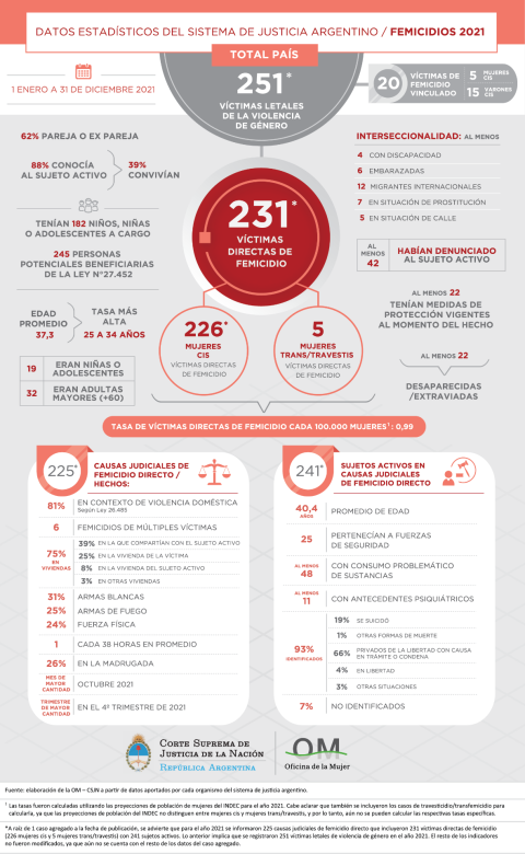 Informe anual del registro nacional de femicidios: en el 2021 hubo 251 víctimas letales de la violencia de género