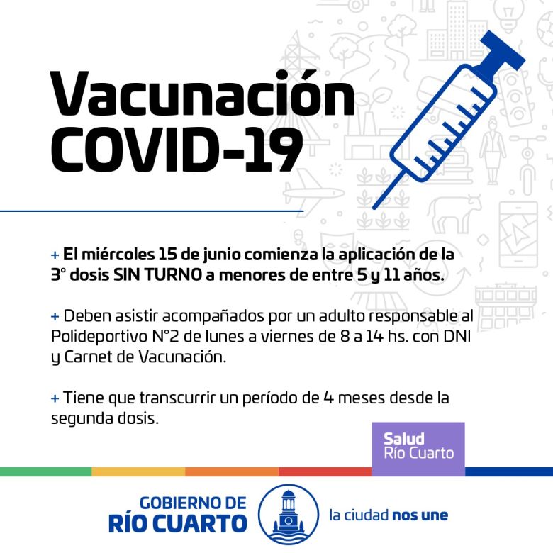 Los niños de 5 a 11 años pueden recibir la 3° dosis sin turno