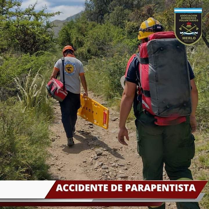 Una parapentista se accidentó en Merlo, San Luis