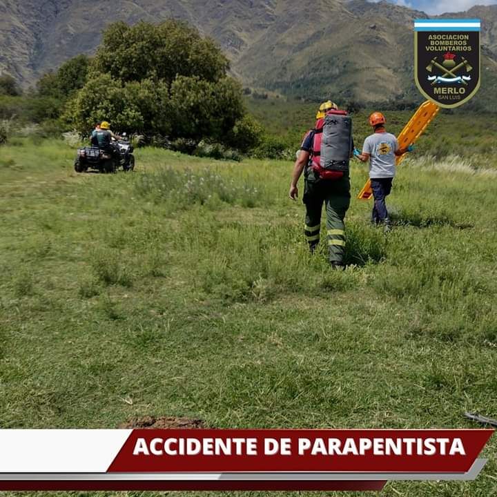 Una parapentista se accidentó en Merlo, San Luis