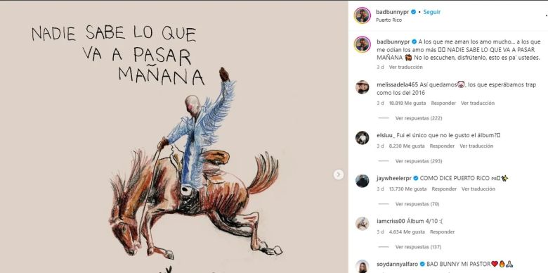 “Nadie sabe lo que va a pasar mañana” de Bad Bunny batió un nuevo récord en Spotify 