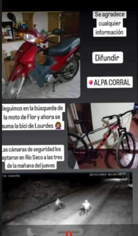 Ladrones de Río Cuarto fueron en colectivo a Alpa Corral, robaron una bici, una moto y volvieron