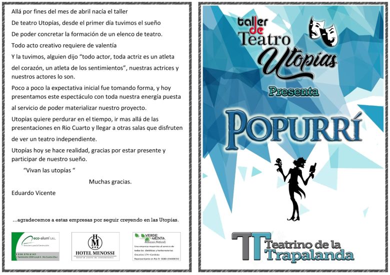 Se presenta "Popurrí", una obra del taller de Teatro Utopías