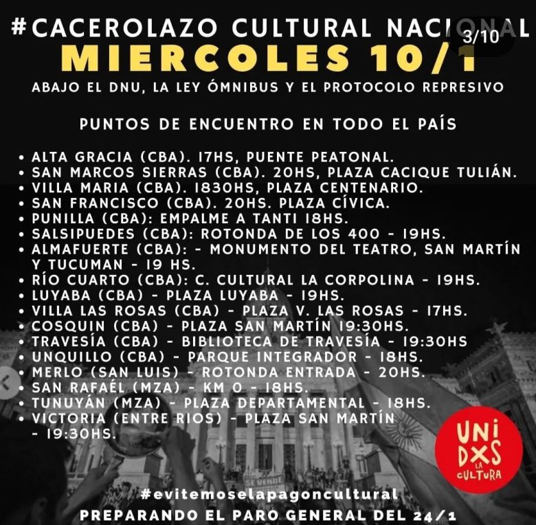 Se realizó un cacerolazo cultural en la ciudad y en Córdoba por rechazo al DNU