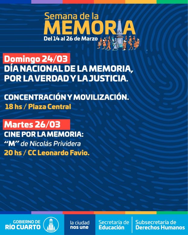 Semana de la Memoria: anticipan una amplia grilla de actividades