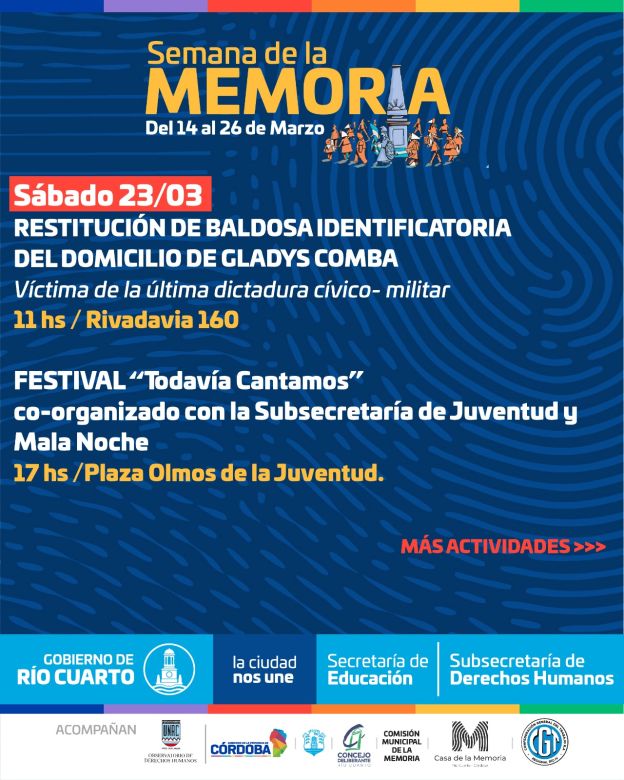 Semana de la Memoria: anticipan una amplia grilla de actividades