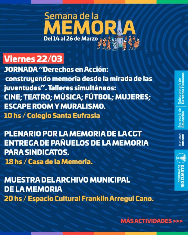 Semana de la Memoria: anticipan una amplia grilla de actividades