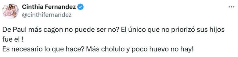 Cinthia Fernández destrozó a Rodrigo de Paul por su mensaje de apoyo a Tini Stoessel: “¡Poco huevo!”