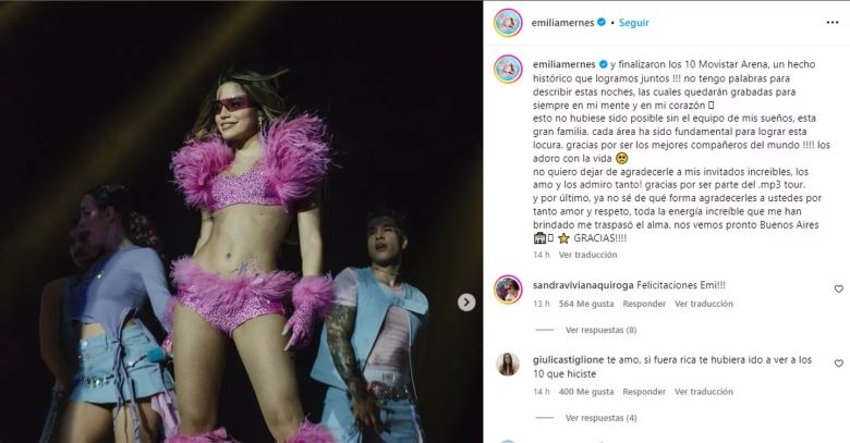 Emilia Mernes terminó los shows en Buenos Aires y repasó los mejores momentos: “Un hecho histórico”