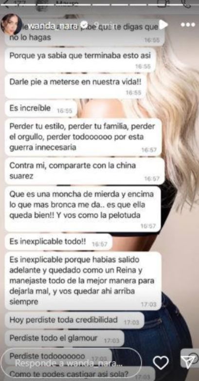 Wanda Nara expuso a Mauro Icardi insultando a China Suárez: el chat privado